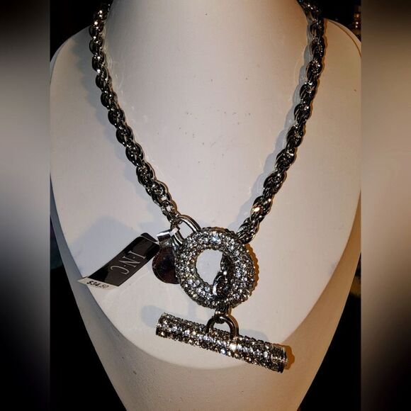 Silver Crystal Pave Toggle Necklace by INC. NWT 17" - Picture 1 of 10